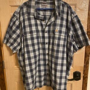 Carhartt Men's Gray and Blue Plaid Button Down Shirt